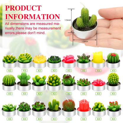 Lounsweer 72 Pcs Cactus Tealight Candles Artificial Succulents Tealight Candles for Birthday Shower Wedding Spa Party Favors Gifts Home Decor