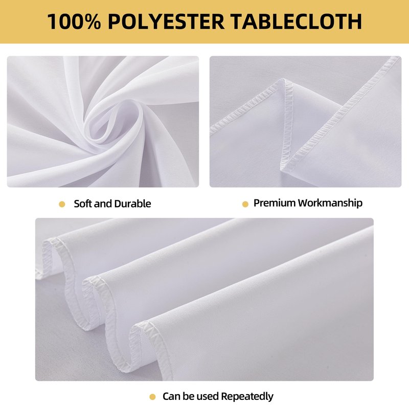 ZarzaaSik 6-Pack 90x132 inch White Table Cloths, Solid Stain and Wrinkle Resistant Oblong Tablecloth, Premium Plain Weave Polyester Fabric Rectangle Table Linen Covers for Hotel, Wedding