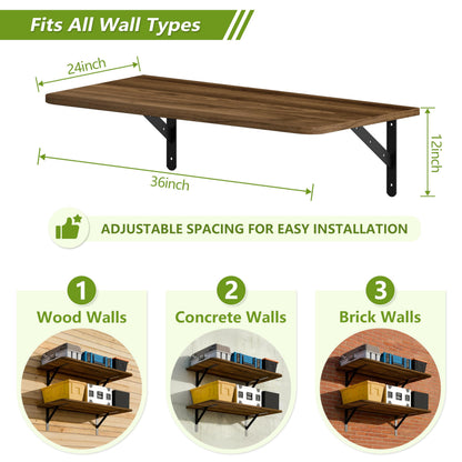 Dogsky 2-Pack Garage Storage Shelving Wall Mounted 36x24 Inches-Heavy Duty Floating Wall Shelf 300lbs Capacity with Engineered Wood - Utility Shelves for Garage, Closets, or Utility Rooms, Walnut