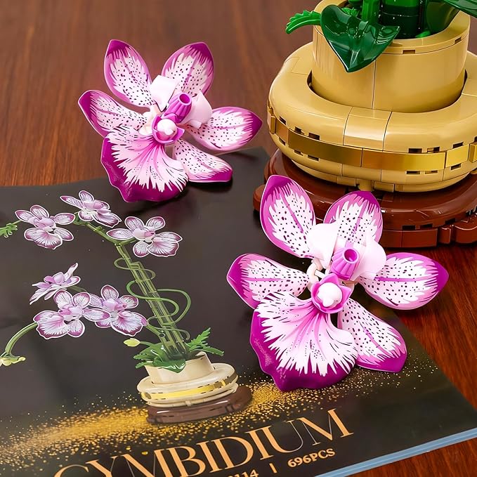 Orchid Flowers Building Block Sets Compatible with Lego 853792 Accessory Artificial Plant Botanical Collection for Home Kitchen Desk Decor Best Gift for Mom Kids 4+(Purple 697Pcs)