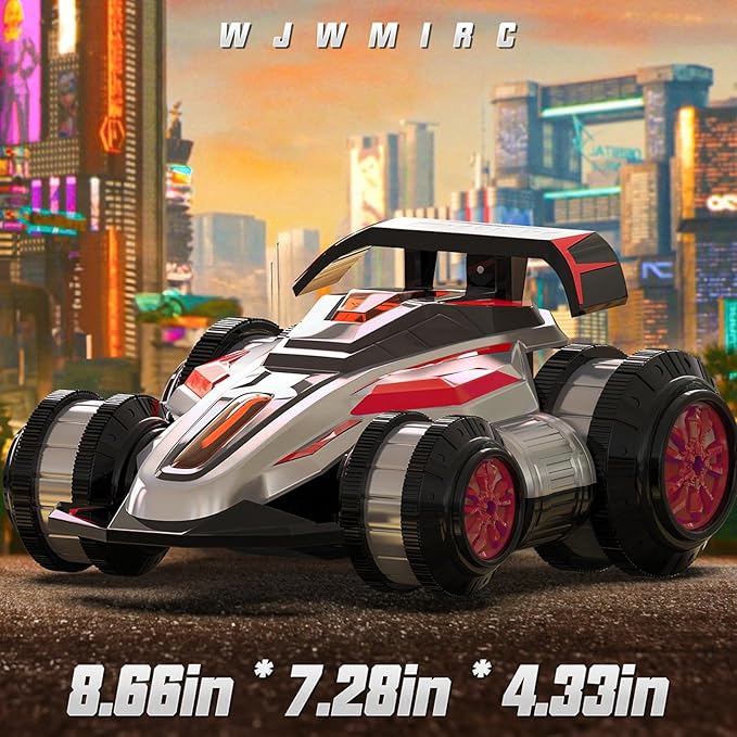 1:14 Drift Remote Control Car 2.4GHz 4WD RC Cars Rotating 360 Degrees Vehicle Toys with Lights Music Upright Walking Four-Wheeled Rollover Stunt Car Gifts for Boys Girls 6-12 Year（Red）
