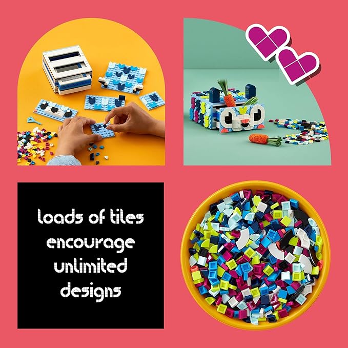LEGO DOTS Creative Animal Drawer Building Toy 41805 Buildable Treasure Box Jewelry Box Desk Caddy Storage Box Arts and Crafts DIY Toy Mosaic Making Kit for Creative Kids Boys Girls Age 6+