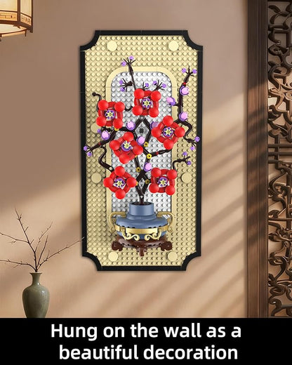 Plum Blossom Building Set for Adults 3D Wall Art Frame Decor Botanical Flower Blocks Kit Home Office Wall Decor Birthday for Women &amp Plant Lovers (529 PCS)