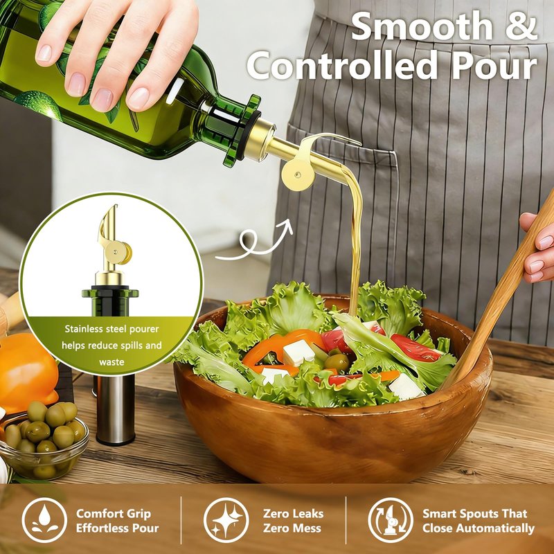 EJGIEGSO Olive Oil Dispenser Bottle for Kitchen, 12oz/350ml Extra Thick Glass Oil and Vinegar Cruet with Stainless Steel Pourer, Funnel & Cleaning Brush, Premium Oil Dispenser Set (Avocado)