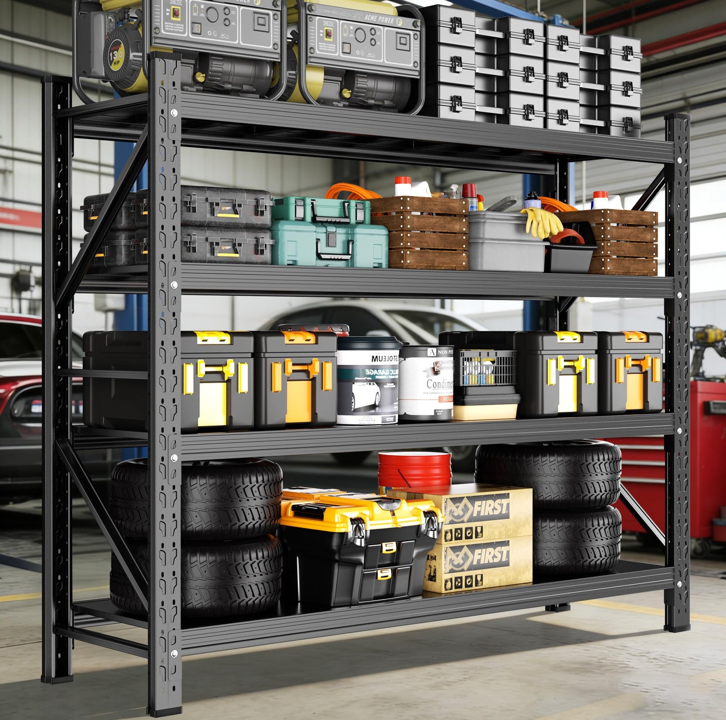 Lionhon Heavy Duty Garage Shelving, 59" W x 23" D x 67" H, 5000 LBS Capacity, 4-Tier Adjustable Metal Storage Shelves, Reinforced Steel Storage Rack for Garage, Warehouse, Basement