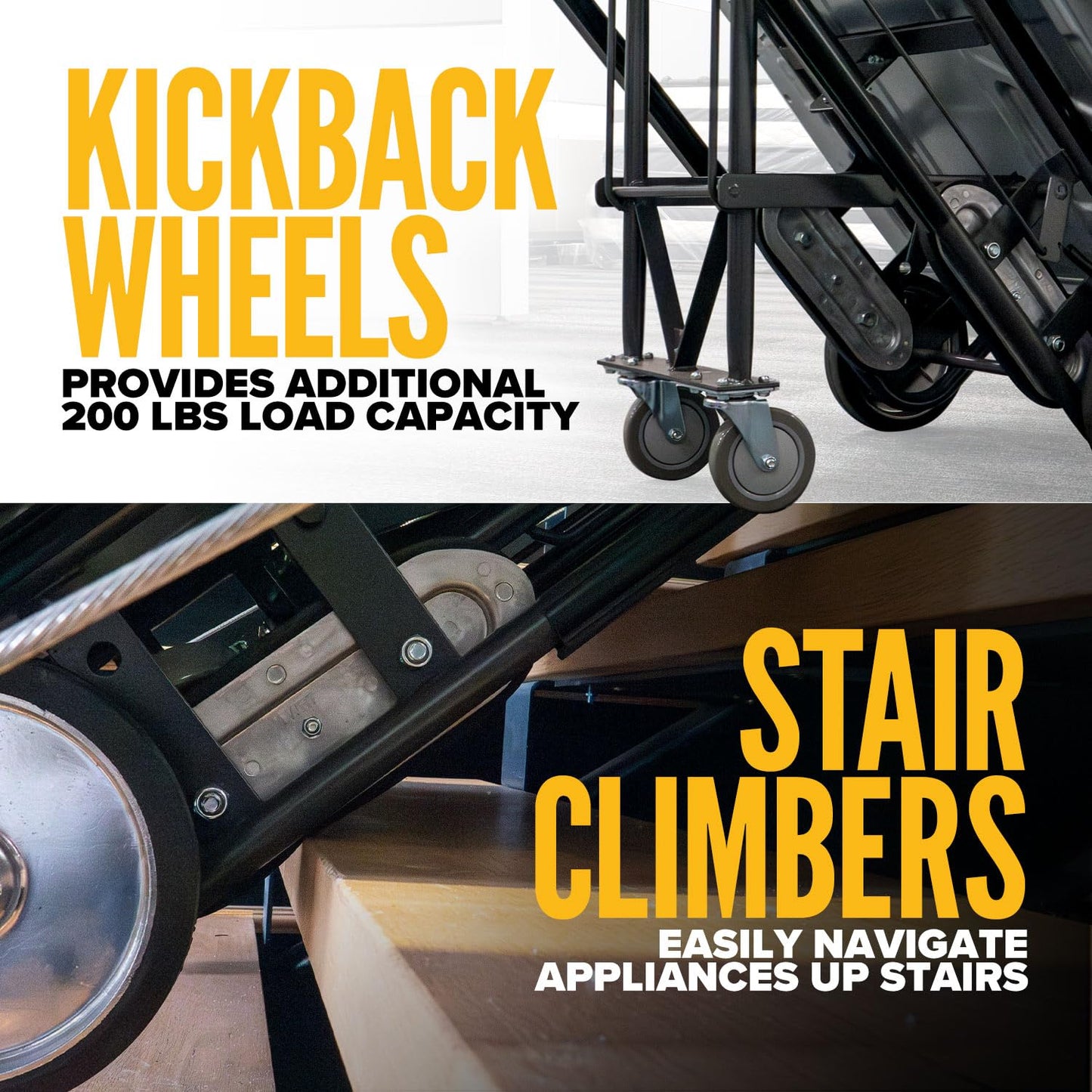 US Cargo Control Appliance Dolly Heavy Duty with Stair Climber & Kickback Wheels, 1,200 LBS Capacity, Industrial Appliance Hand Truck with Single Auto Recoil Strap System, Heavy Duty Steel Hand Truck