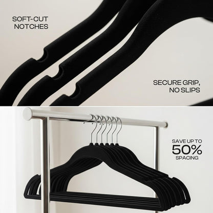 Utopia Home Velvet Hangers - 100 Pack Luxury Non-Slip Slim Coat & Pant Hangers - Black with 360° Swivel Hook
