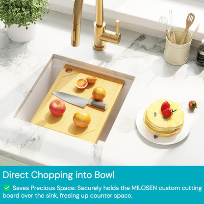 MILOSEN White Undermount Bar Sink, 16×16 Inch Small White Granite Composite Wet Bar or Prep Sinks with Cutting Board, 9 Inch Deep Outdoor Single Bowl Small Workstation Sink with Gold Accessories