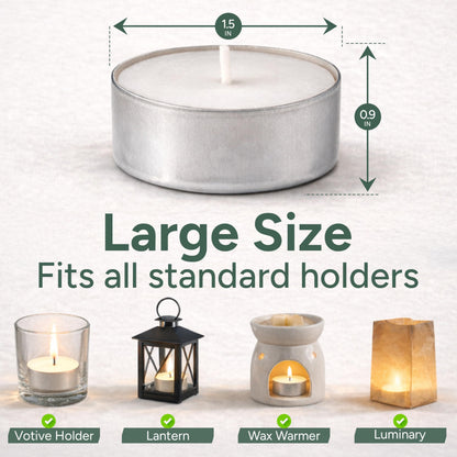 Zuvo Tea Lights Candles 8 Hour Burn (100 Pack) - Unscented White Tealight Candles, Long Burning Smokeless Tea Lights for Weddings, Home, Shabbat, Emergency - European Made, Lead-Free Cotton Wick