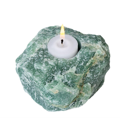 Nature’s Decorations Tealight Candle Holder - Real Green Quartz Natural Stone Crystal Perfect for Home & Geode Decor, and Centerpieces, Ideal as Candlestick Holder, 3 x 3 x 1.5 Inches