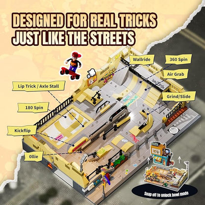 Skate Park Lighting Building Blocks Set - Street Fusion City Town Modular Playset Collection Display kit with Minifigures 1903 Pcs for Adults &amp Teens &amp Life Enthusiasts