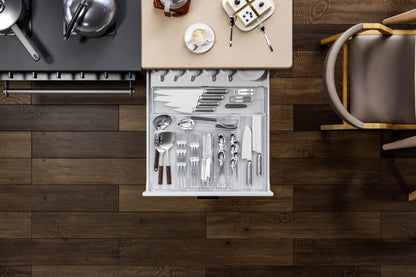 Acina Silverware Organizer for Kitchen Drawers: Expandable Cooking Utensil Tray - Adjustable Cutlery Flatware Holder - Spatula Tools Gadgets Storage Divider Clear (Expandable Tray with 9-Drawers)