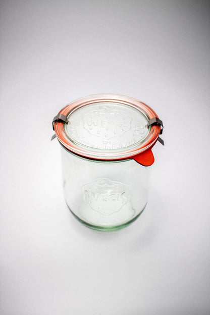 Weck Tulip Jar Rubber Sole & Two Metal Clamps Food Storage Jar Round Preserve Container Clear Preserving Seal Wire Clip Fastening Kitchen Canning Cereal Sugar Beans Spice - 33.8 fl. oz Single 1 liter