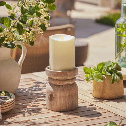 Luminara Outdoor Flameless LED Ivory Candle Melted Edge 3.75" x 5" Real Moving Flame Battery Operated Timer Plastic Weather-Resistant