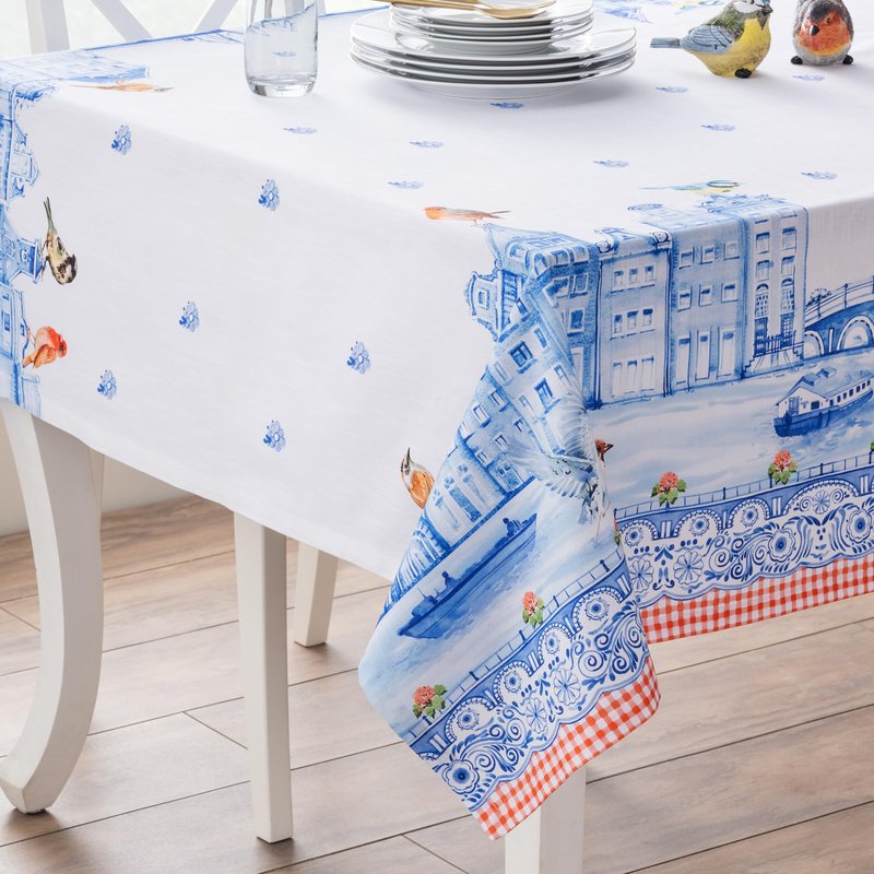 Maison d' Hermine Table Cloth Square Table 100% Cotton 54 x 54 Inches Tablecloth Reusable Decorative for Dining Kitchen Room Farmhouse Home Gifts for Mothers Day Spring Summer - Amsterdam Canals