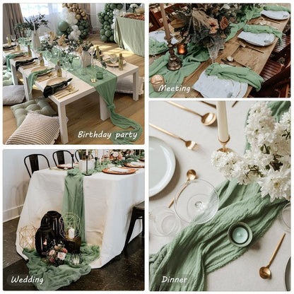 12 Pack 10Ft Cheesecloth Table Runner 35x120 Inch Boho Gauze Table Runner Cheese Cloth Long Romantic Table Runners for Wedding Bridal Shower Birthday Party Table Decor (Dusty Sage Green)