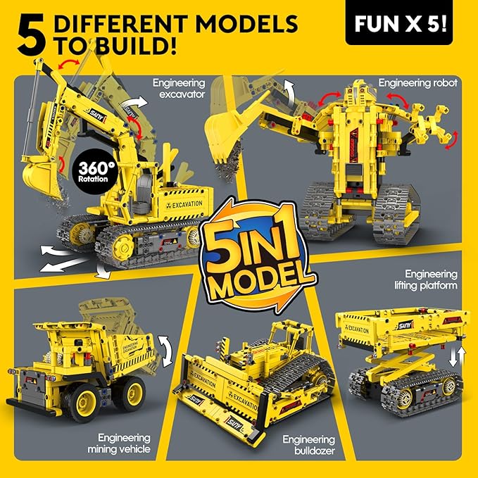 aukfa Excavator Robot Building Toys for Boys STEM Projects for Kids Ages 8-12 Remote &amp APP Control Stem Kits Learning Educational Building Kit Dinosaur Robot Toy Gifts for Boys Girls (555 Pieces