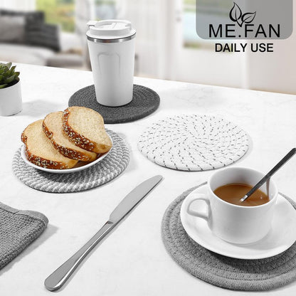 ME.FAN 7 Inch Trivets/Potholders 4 Set Cotton Thread Weave Trivets for Pots and Pans - Large Coasters/Hot Pads to Protect Desktop & Countertop - Mix 1