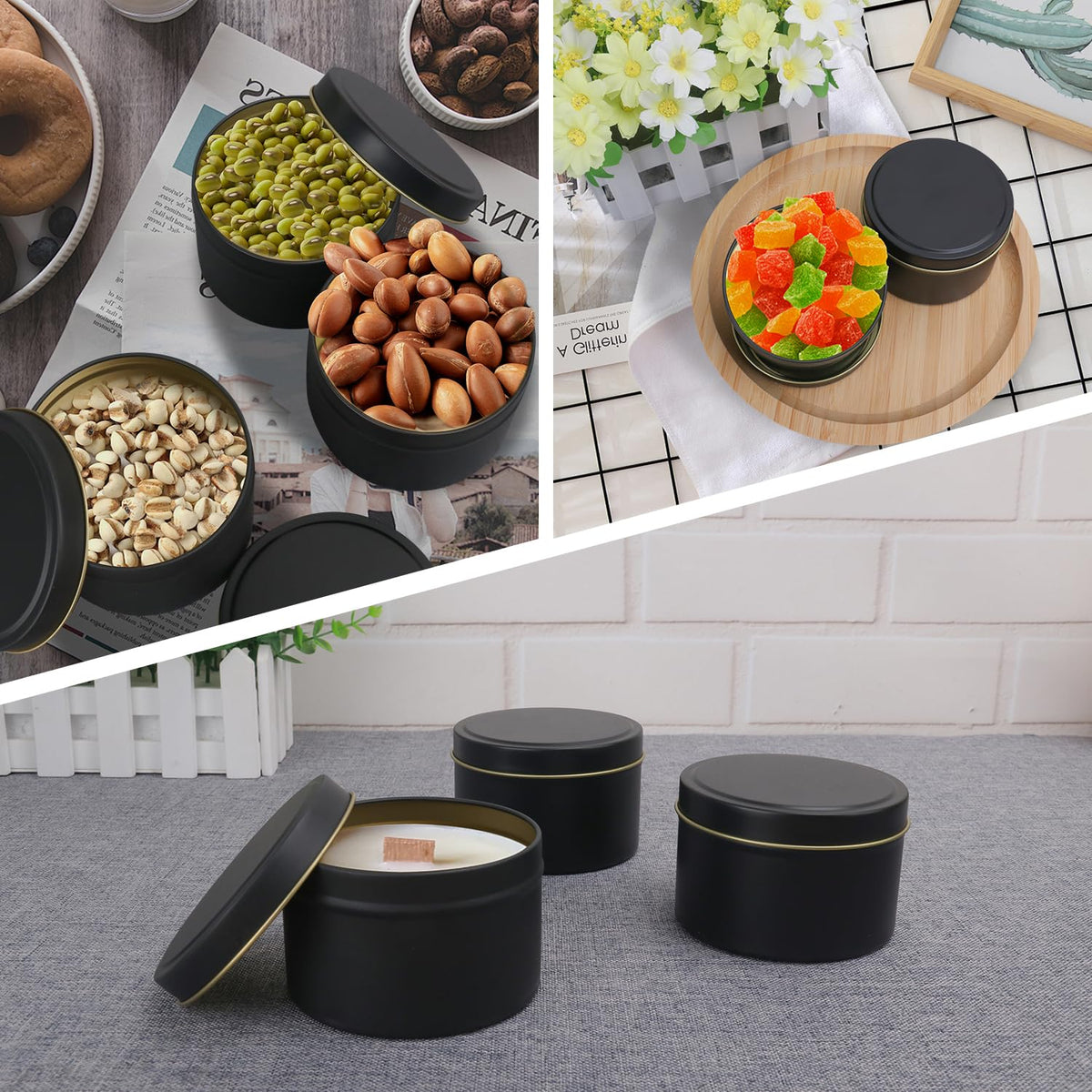 GENHAKON 36 Pack 8 oz Black Candle Tins - Bulk Candle Making Tins and Jars
