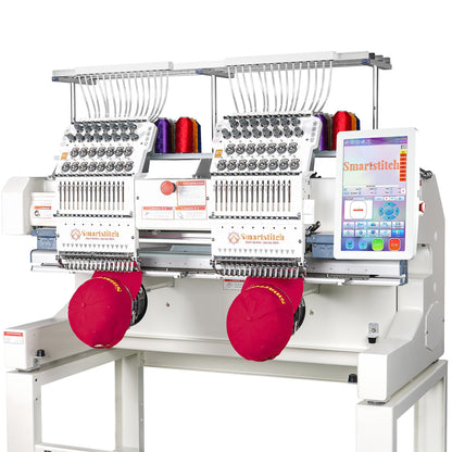 Smartstitch S-1502HC Beast Embroidery Machine with Two Heads 15 Needles each, 20"x16" Embroidery Area, 1200SPM Max Speed, 12" Touch Screen, Wifi available, Embroidering on Cap, T-shirt, Flat and more