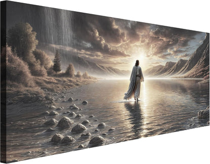 TAILORED CANVASES Jesus Walking on Water Wall Art - Framed Christian Decor for Living Room, Church | 48x24