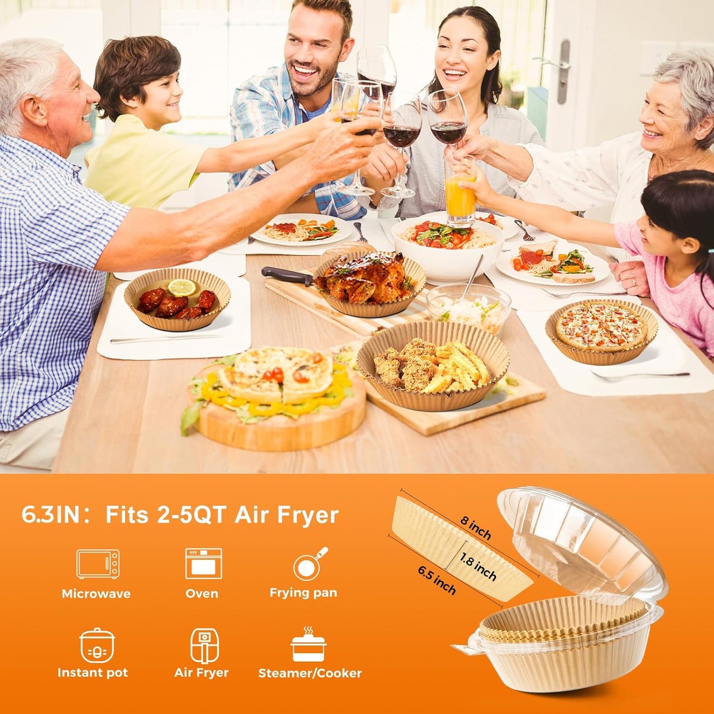 Vailnd Air Fryer Liners - 200 PCS Non-Stick & Oil Proof Baking Paper for 6.3" Ninja AF101 | Fits 2-4 Qt Baskets