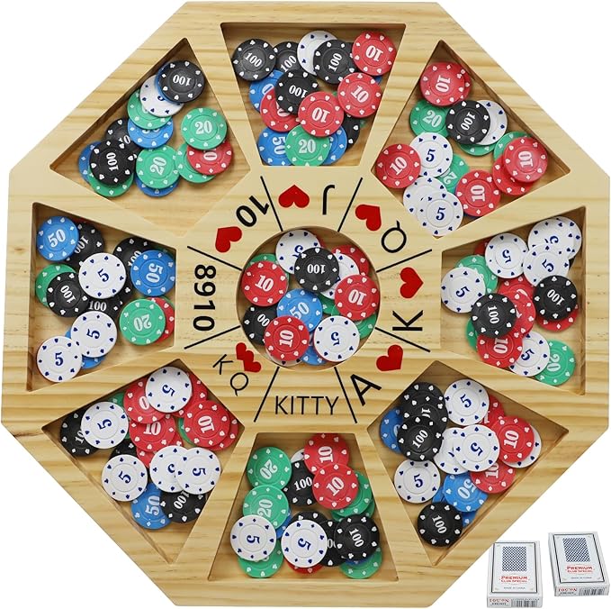 20 inches Michigan Rummy Game Deluxe Set Perfect Blend of A Royal Game of Hearts Rummy Poker Wooden Tripoley Board Game Betting Bluffing Game Classical Family Card Game for Adults 200 Chips…