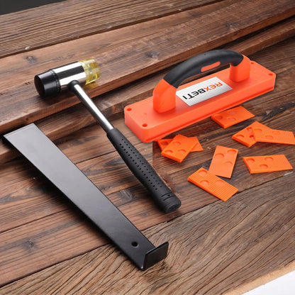 REXBETI Laminate Wood Flooring Installation Kit, LVP Installation Kit, Vinyl Flooring Tools - Tapping Block with Handle, Pull Bar, Double-Faced Mallet and Spacers