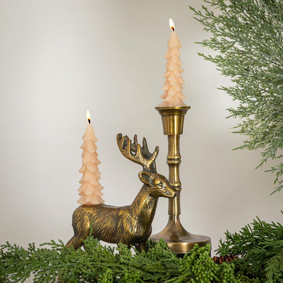 Creative Co-Op Unscented Tree Shaped Taper Candles, Eggnog, Boxed Set of 2 , 5"