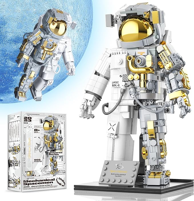 Space Astronaut Building Block for Boy 12+ Astronaut Building Block Set Flexible Space Explorer Toy with Display Stand Cool Spaceman Building Set for Adults 966Pcs