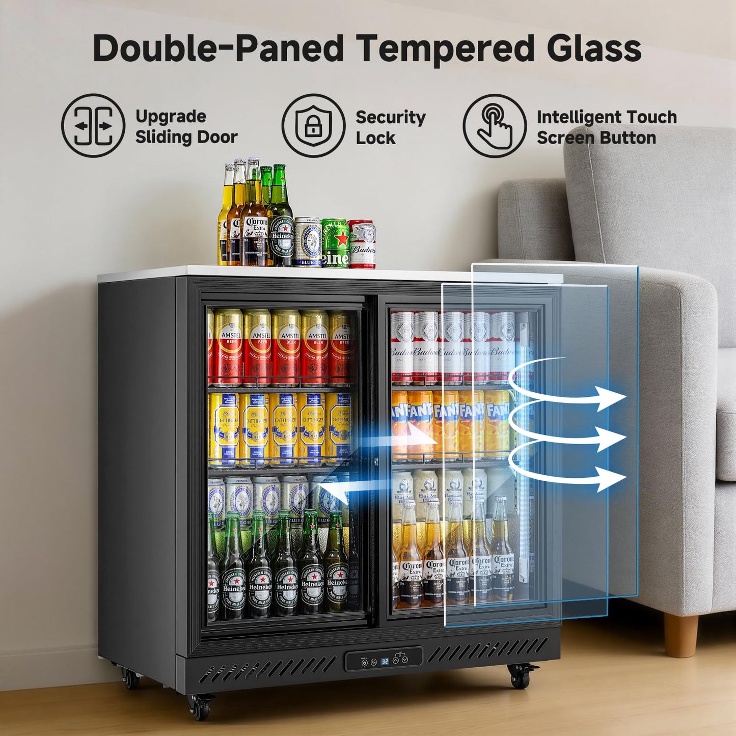 BODEGA BODEGACOOLER Back Bar Cooler,7.7 Cu.ft Commercial Beverage Refrigerator with 2 Sliding Glass Doors, Stainless Steel Top,Beverage Fridge Perfect for Beer,Wine,Soda,DOE Approved