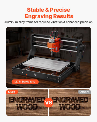 VEVOR 3018 CNC Router Machine, 60W Spindle, 3-Axis Wood Engraving Milling Machine, with 300 x 180 x 40 mm Working Area, Aluminum Alloy Construction, Rotary Knob, for Wood Acrylic Carving Cutting