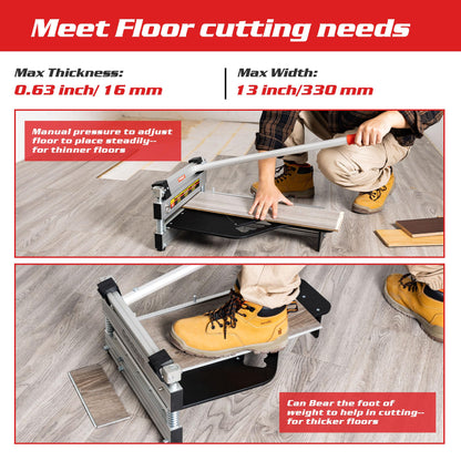 Goldblatt 13" Laminate Floor Cutter, Professional Vinyl Floor Cutter, Aluminum Alloy Body, Tungsten Steel Blade - Cuts Parquet, Engineered Hardwood, VCT, LVT, SPC, PVC, LVP, WPC