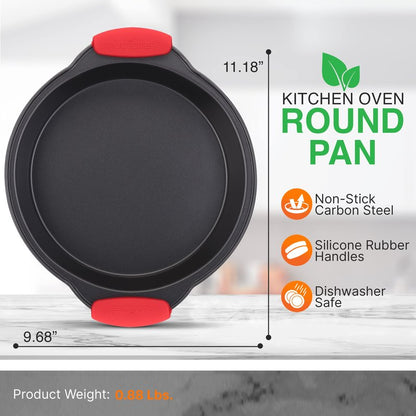 Nutrichef Non Stick Round Cake Pan, Kitchen Essential Metal Bakeware with Silicone Handles, Durable, Easy-to-Clean, Dishwasher Safe, PFOA, PFOS, PTFE Free, 9.68 Inch Baking Pan With Silicone Coating