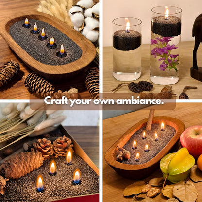 Pearled Candles Sand and 30 Wicks 18 Oz-Refillable Cinnamon Scented Pearled Candle Non Toxic Luxury Long Lasting up to 120 Hours-Scented Pearl Powder Wax Sand Candle Beads Kit for Candles Making Black