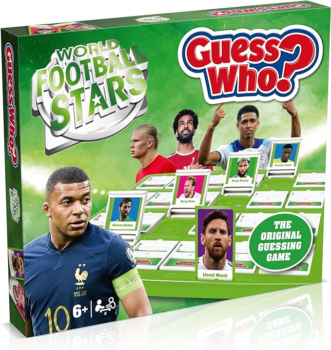 Winning Moves World Football Stars Guess Who? Green Board Game Play with Messi Ronaldo Harry Kane Salah Easy to Setup Gift for Kids Ages 6 and up One Size Fits All