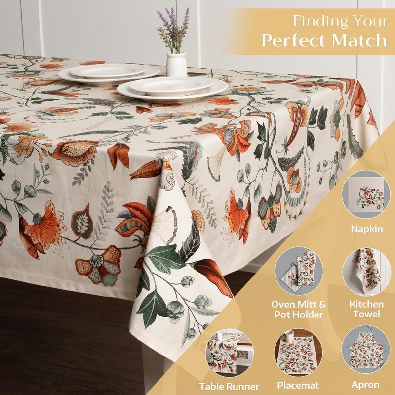 Maison d' Hermine Table Cloth Rectangle Table 100% Cotton 70 x 90 Inches Fall Tablecloth Reusable Everyday Use for Thanksgiving Christmas Decorations Dining Farmhouse Party (Dalida)