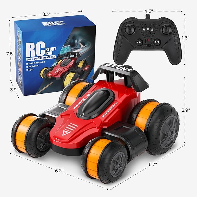High Speed Remote Control Drift Car for Kids 360 Degree Rotating Deformation Stunt RC Cars for Boys and Girls Ages 3-16 4WD Drift RC Stunt Car with Light for Christmas Birthday Party Gifts (Red)
