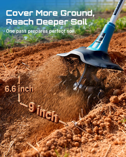 Seesii Cordless Tiller Cultivator, 20V Electric Tiller for Gardening with 2 x4.0Ah Batteries, 9" Tilling Width 6.6" Depth, Lightweight Adjustable Handle Rototiller for Lawn, Weeding & Soil Cultivation