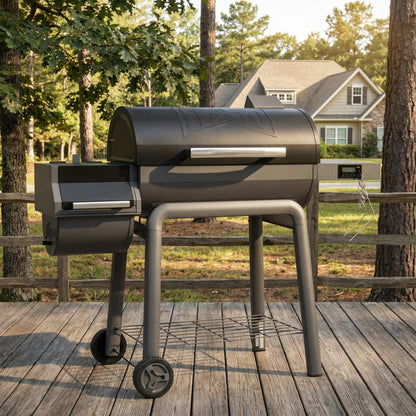 Feasto 30-Inch Heavy-Duty Charcoal Grill with Digital Temperature Control & 2 Meat Probes, Outdoor BBQ Grill with Offset Smoker, 832 Sq. In. Cooking Space for Backyard BBQ, Black & Grey