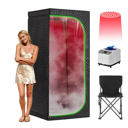 RRGFB Steam Sauna Tent for Home with Transparent Door, Portable Indoor Sauna with Powerful Steam Heating, Foldable Personal Spa for Relaxation (Single Rectangular – Red Light,Black)