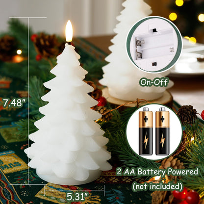 JOIONE Christmas Tree Flameless Candles with Remote Timer,Battery Operated Flickering Candles, LED Real Wax Candles for New Year Celebration, Christmas Decor, Set of 2, White (3.15" X 7.48")