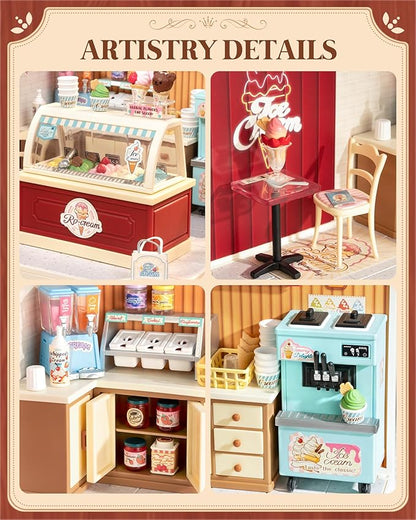 Rolife Super Creator DIY Miniature Plastic House Building Set Playset with LED Suitable for Mini Figures Construction Toys Diorama Kit Gifts for Adults (Flavorful Ice Cream)