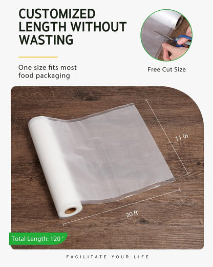 Syntus Vacuum Sealer Bags for Food, 6 Rolls 11" x 20' Commercial Grade Bag Rolls, BPA Free Food Vac Bags for Storage, Meal Prep or Sous Vide