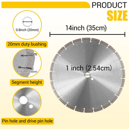 10 Pcs 14 Inch Diamond Concrete Saw Blade, 14 Inch Masonry Blade with 12 mm Arbor Dry or Wet Concrete Saw Cutting General Purpose Segmented High Speed for Brick Stone Block Marble Granite