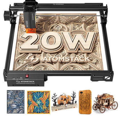 ATOMSTACK 20W A20 PRO V2 Laser Engraver, 0.06mm High Accuracy Laser Cutter for Wood, Metal, Acrylic and Glass, Professional DIY Laser Engraving Machine with Eye Protection