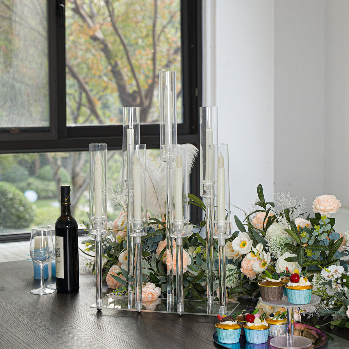 Acrylic Candle Holder Candlestick Holders for Wedding Centerpiece, Candelabra 7 Arms for Wedding Party Birthday Event Decorations, 26.5 Inch Tall