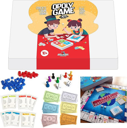 Create Your Own Opoly Board Game – Blank Game Board with Board Game Accessories Blank Cards Property Cards – Ideal for DIY Family Games Creative Projects