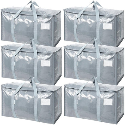 TICONN 6 Pack Extra Large Moving Bags Heavy Duty with Zippers & Carrying Handles, Durable Storage Bags Moving Boxes for Closet Organizers and Storage (6 Pack, Light Grey)