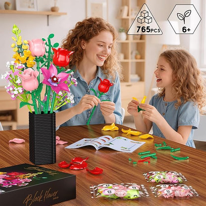 Flower Bouquet Building Blocks Set – 765Pcs DIY Floral Arrangement Toy for Home Office Decor Birthday Anniversary for Women Girls Kids Flowers Model Kit for Ages 6+